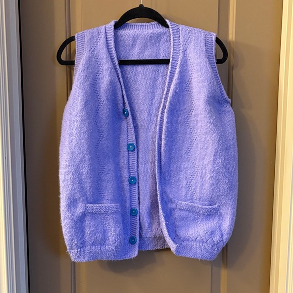 Jackets & Blazers - Lavender Knit Vest with Blue Buttons